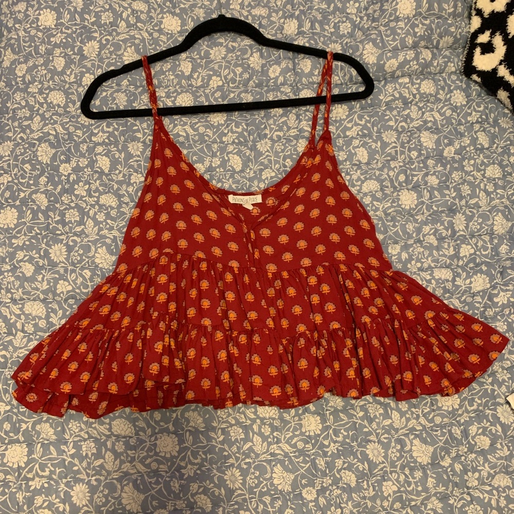 Patrons of peace maroon cropped tank top small